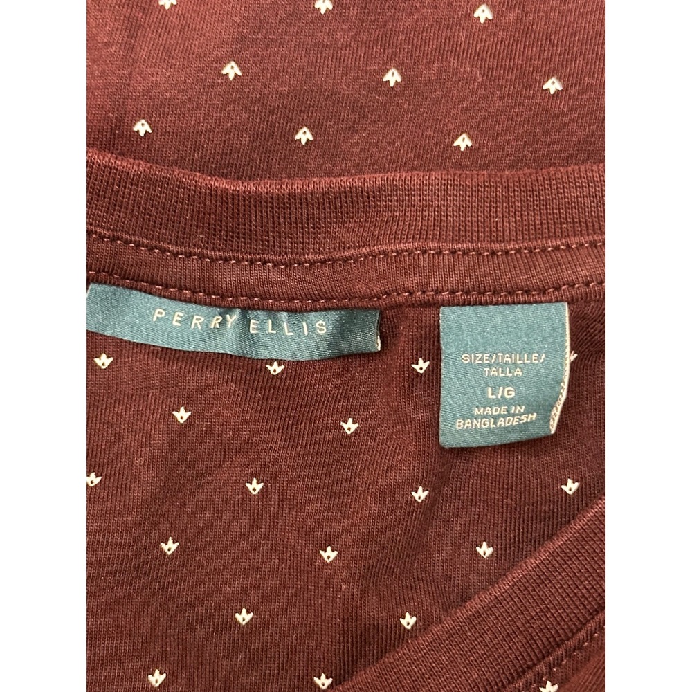 Perry Ellis Men's Burgundy Micro Dot Print Short Sleeve T-Shirt Tee Top Size L - Picture 4 of 8